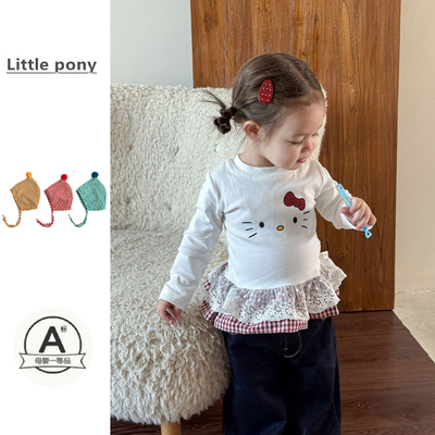 婴儿秋季新款KT猫蕾丝花边打底衫