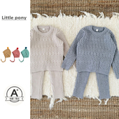 婴儿2026春秋新款 家居套装 针织套装 男女童复古麻花针织毛衣打底裤