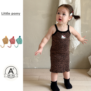 卡通连衣裙 吊带裙女宝宝可爱KT猫豹纹背心裙2026薄款 婴儿夏季 新款