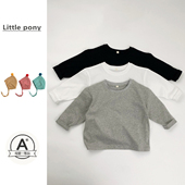 新款 长袖 T恤男女宝宝韩版 婴儿26秋季 纯色打底衫 婴儿休闲百搭上衣