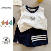婴儿衣服夏季 两件套 男宝女宝小狗背心休闲运动短裤 2026新薄款 套装