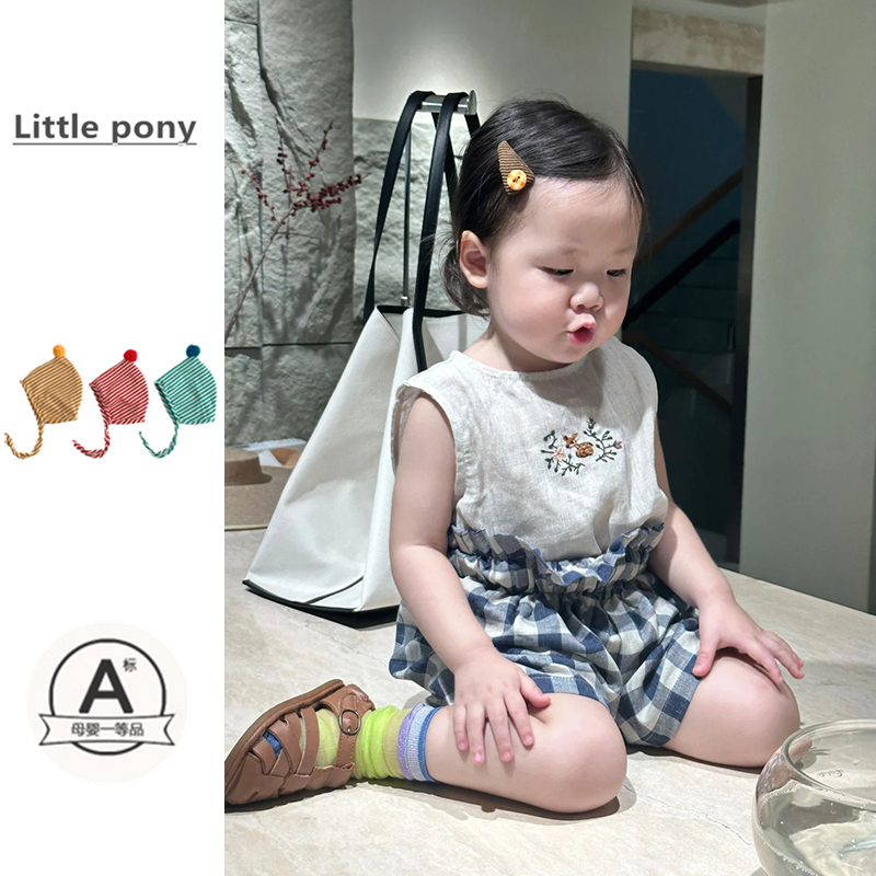 婴儿衣服夏季2025新款套装女宝宝韩版无袖背心格子包屁短裤两件套