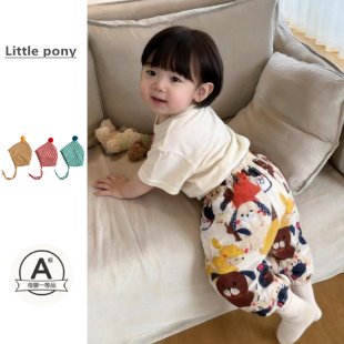 新款 空调裤 裤 宽松休闲束脚裤 子儿童可爱卡通小狗防蚊裤 婴幼儿夏季