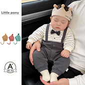 婴幼儿春季 新款 连体衣男宝宝可爱学院风小绅士领结爬服生日周岁服