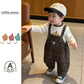 春季 T恤时髦连体裤 新款 男童豹纹背带裤 洋气可爱长裤 宝宝长袖 套装