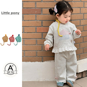 女童春季 外出两件套 女宝宝可爱花边上衣休闲裤 新款 卡通卫衣套装