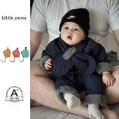 加厚棉服围脖两件套男宝宝保暖长袖 婴幼儿冬季 新款 连体爬服外出服