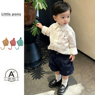 儿童秋季新款长袖衬衫男宝宝韩版百搭衬衣时髦洋气上衣短裤两件套