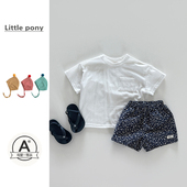 薄款 两件套韩版 套装 T恤短裤 洋气碎花 女宝宝白色短袖 婴儿衣服夏季