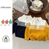 条纹半拉链针织上衣百搭外出长袖 宝宝春秋新款 毛衣男女童韩版 毛衣