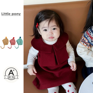 女宝宝圣诞毛呢连衣裙套装婴幼儿秋冬可爱娃娃领生日礼服裙拜年服