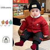 婴幼儿红色喜庆棉服男宝宝加厚保暖冬装 棉衣外套棉裤 两件套拜年服