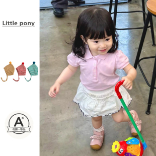 上衣花边裙裤 婴儿夏季 裙女宝宝可爱学院风翻领短袖 套装 两件套 新款