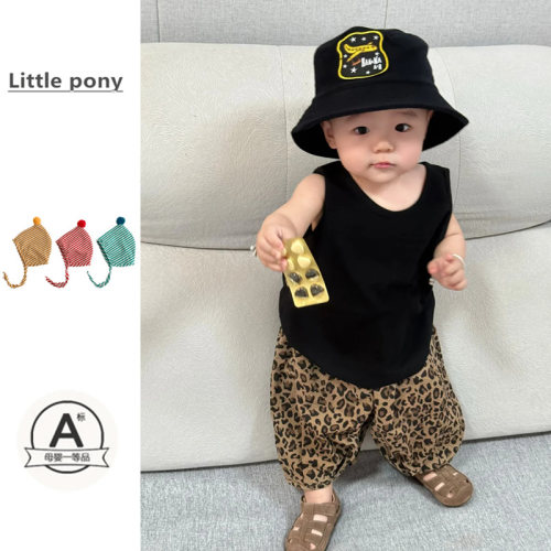 婴儿衣服夏季新款套装男宝宝纯色简约背心豹纹裤子两件套潮流夏装