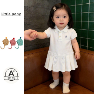 可爱泡泡袖 polo领连衣裙女宝宝韩版 短裙学院风百褶裙 短袖 女童夏季
