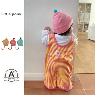 打底衫 婴儿衣服春季 两件套 爱心条纹背带裤 男女宝宝韩版 新款 连体裤