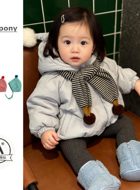 女童韩系连帽棉服秋冬新款加厚保暖棉衣可爱毛球连帽夹棉外套棉袄