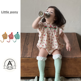 女宝宝夏季 连身哈衣新生宝宝可爱碎花包屁衣公主风甜美爬爬服 新款