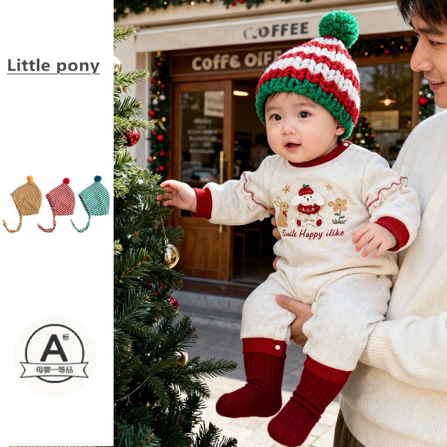 婴儿冬季加绒卫衣爬服男女宝宝可爱加厚连体衣保暖外出圣诞节哈衣