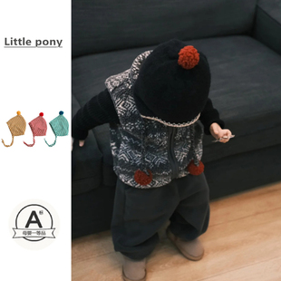 婴儿衣服秋冬新款套装男宝宝韩版羊羔绒马甲外套打底针织衫两件套