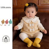 女宝宝秋冬新款 可爱蝴蝶结包屁衣婴童韩版 娃娃领毛呢生日周岁爬服