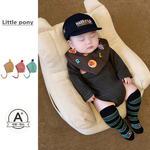 包屁衣男女童可爱条纹长袖 三角爬服新生儿哈衣 新款 婴幼儿2026夏季
