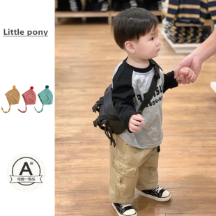 男童秋季新款套装男宝宝韩版插肩袖卫衣休闲工装裤两件套拼色上衣