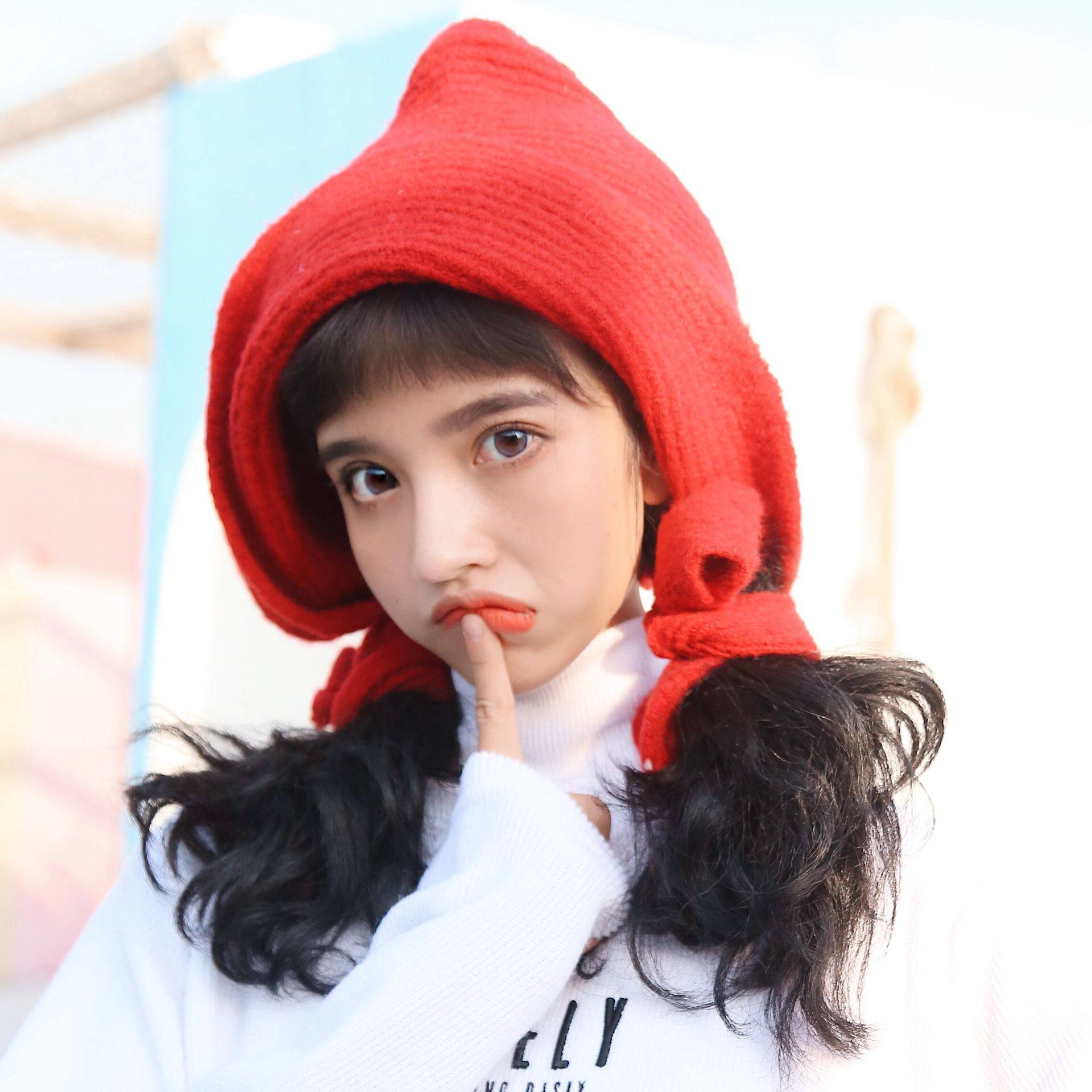 Christmas Little Red Riding Hood Wool Hat Autumn and winter the republic of korea solar system Ear keep warm Bandage Knitted hat lovelyin the Accessories/Leather belt/Hat/Muffler , Hat  category - from Buy2taobao.com to provide professional Taobao agent buy service