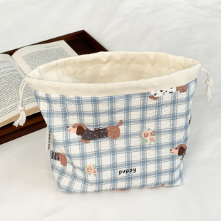 中号 可爱小狗抽绳化妆包女生日常束口收纳袋大容量包包内胆袋