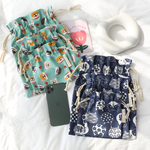 小物件收纳防尘袋 布艺 大中小3件套装 印花帆布束口袋女韩版