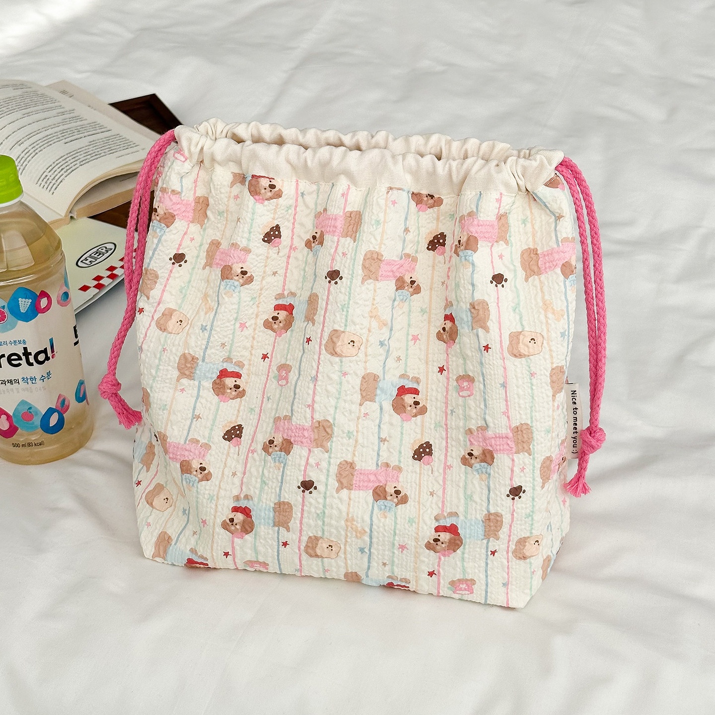 大中小3款网红ins风可爱抽绳束口收纳包女便携大容量内胆包化妆包