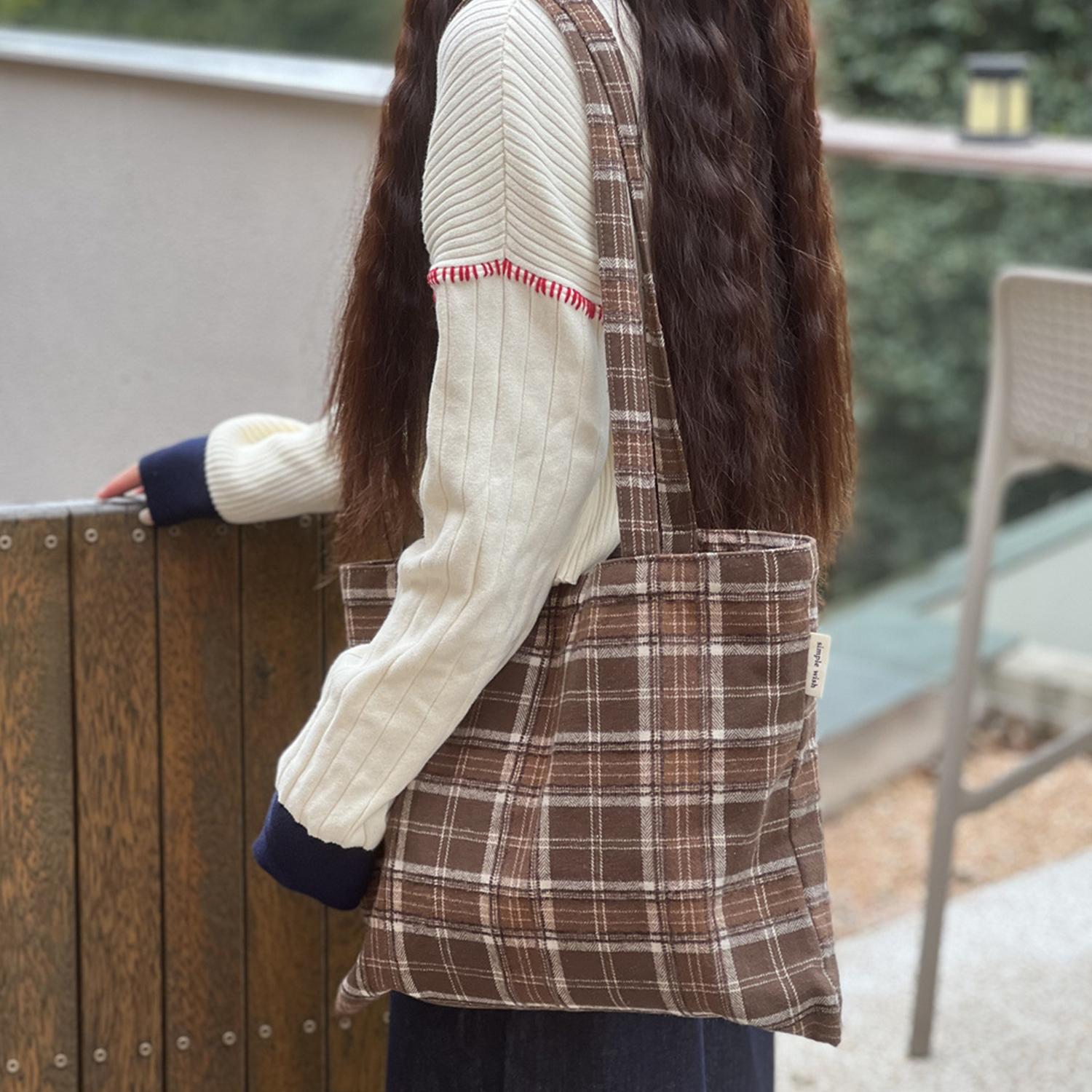 格子单肩包女2026新款托特包