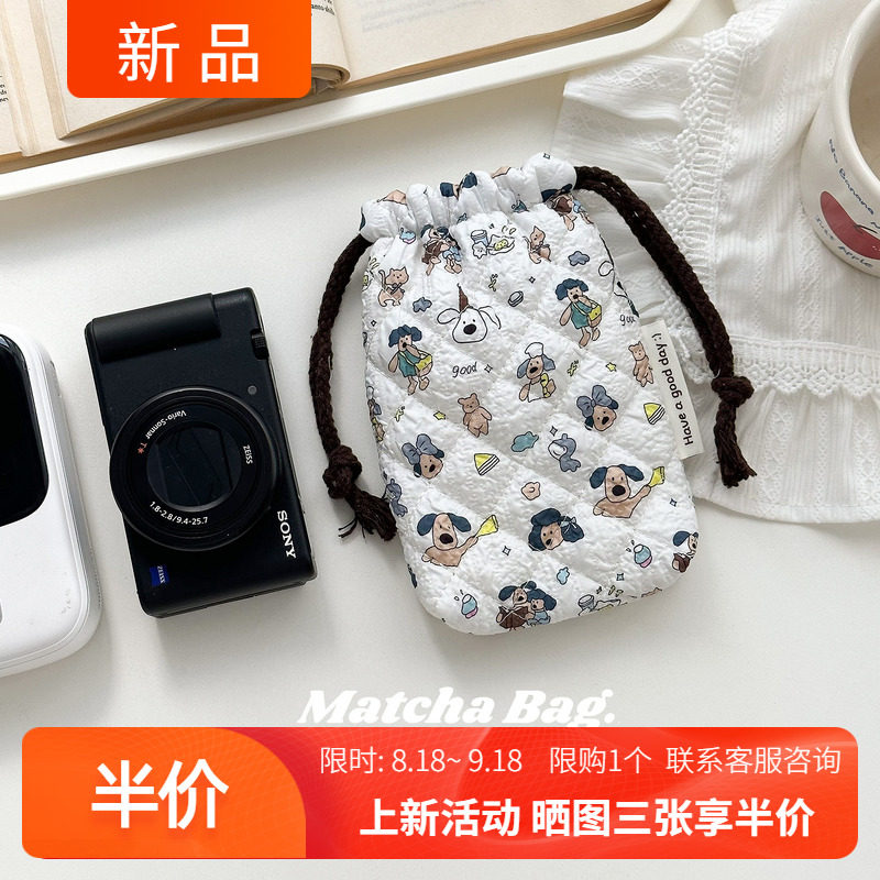 加厚绗缝棉布ccd收纳包女可爱卡通小型相机包卡片机充电宝保护套
