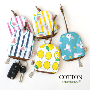 ins柠檬新款 可爱小清新汽车钥匙收纳包 棉布艺大容量钥匙包女韩版