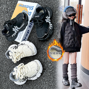 儿童运动鞋冬季男童鞋子加绒二棉鞋皮面冬天女童鞋软底宝宝潮鞋冬