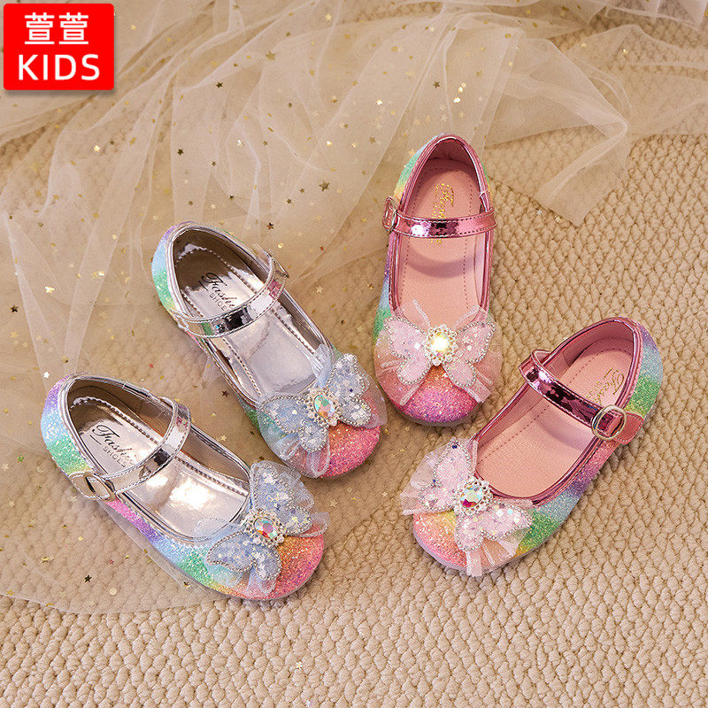 儿童鞋子高跟女童皮鞋2025春秋新款小女孩公主鞋亮片舞蹈鞋配裙子