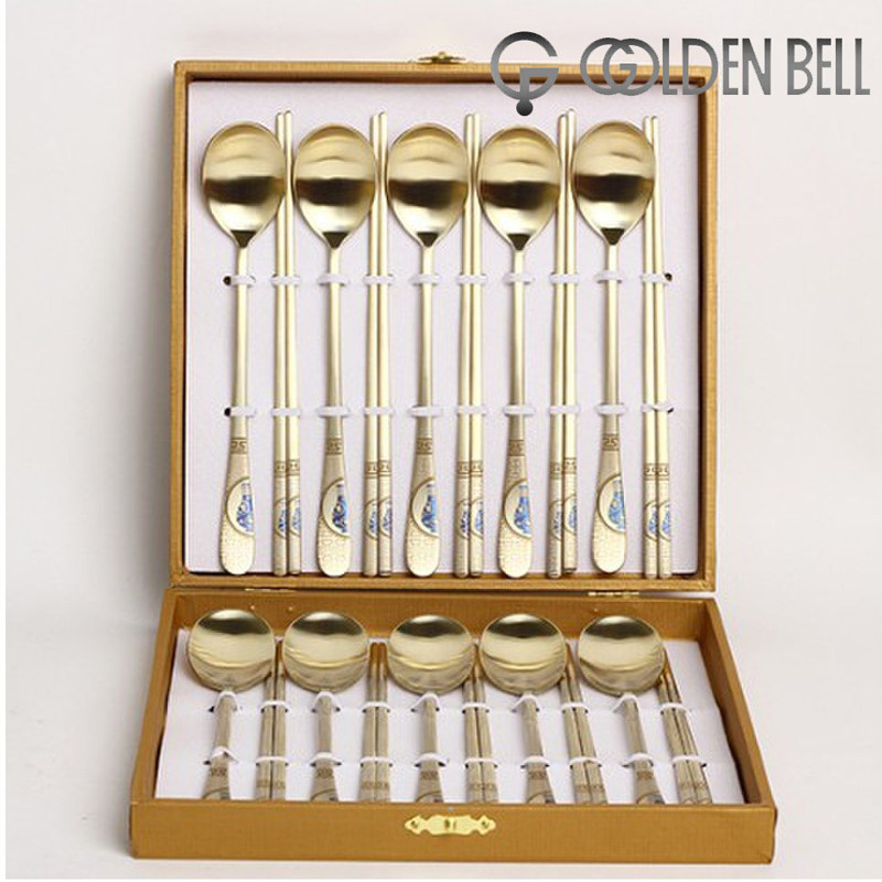 韩国GOLDENBELL勺子筷子/镀钛