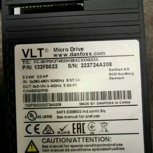 议价132F0022 变频器 VLT 380V 2.2KW Micro Drive维修