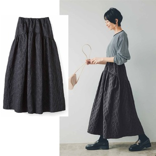 半身裙女秋冬新款 外贸出口日单a字裙 宫廷高腰显瘦立体花纹有大码