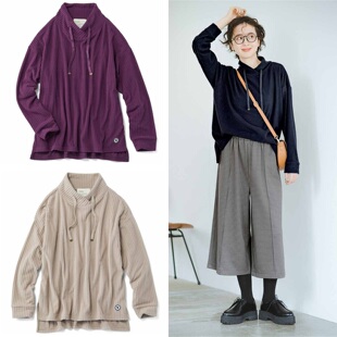 卫衣女秋冬新款 外贸日单上衣 双面条纹加绒柔软宽松休闲保暖有大码