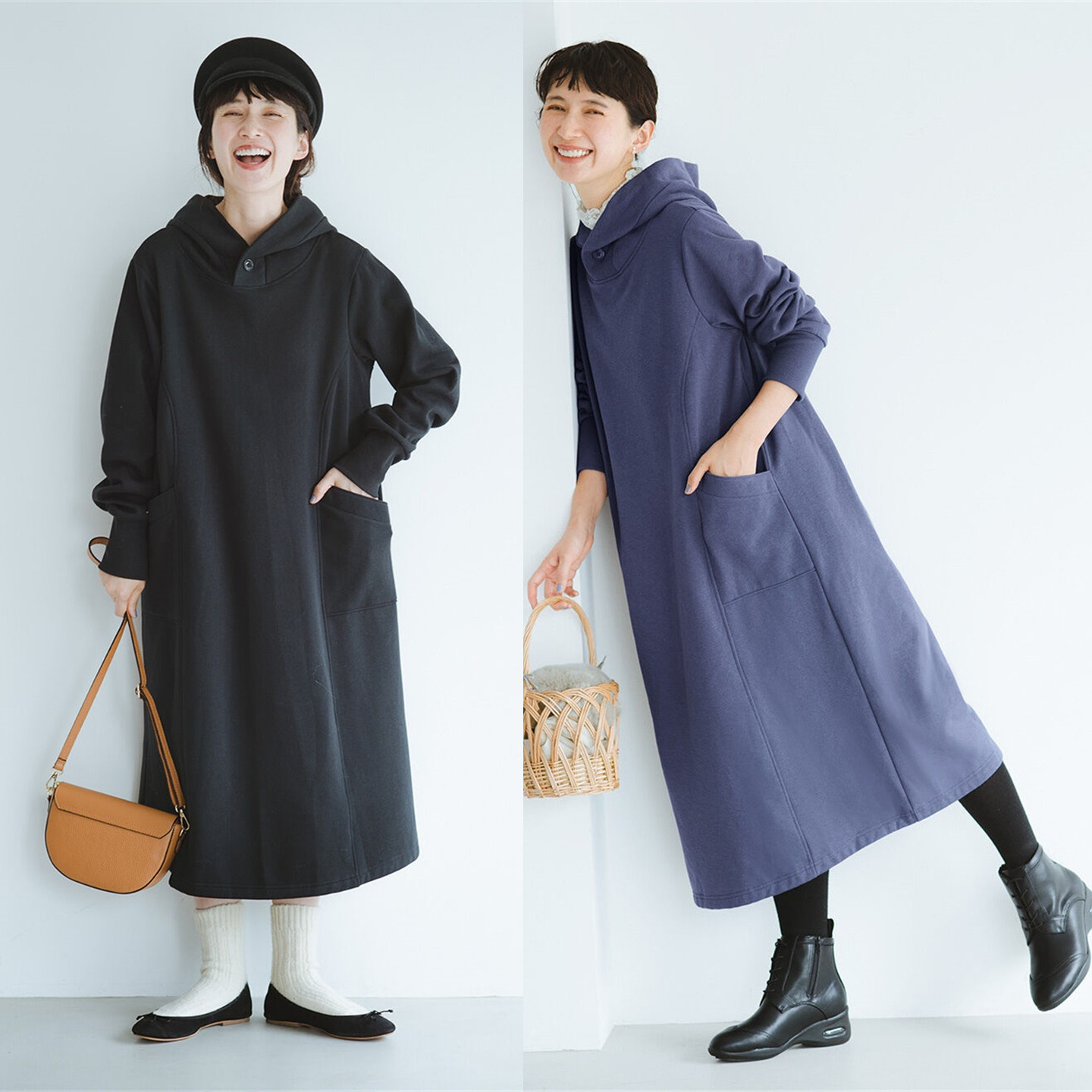 外贸加绒显瘦连帽长裙女秋冬新款