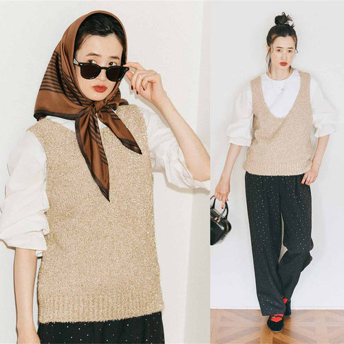 春秋女亮丝前后两穿大码针织马甲