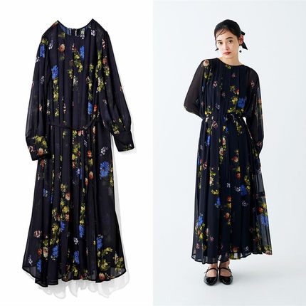 连衣裙女新款雪纺百褶腰带收腰纺织博物馆复古印花有大码外贸日单