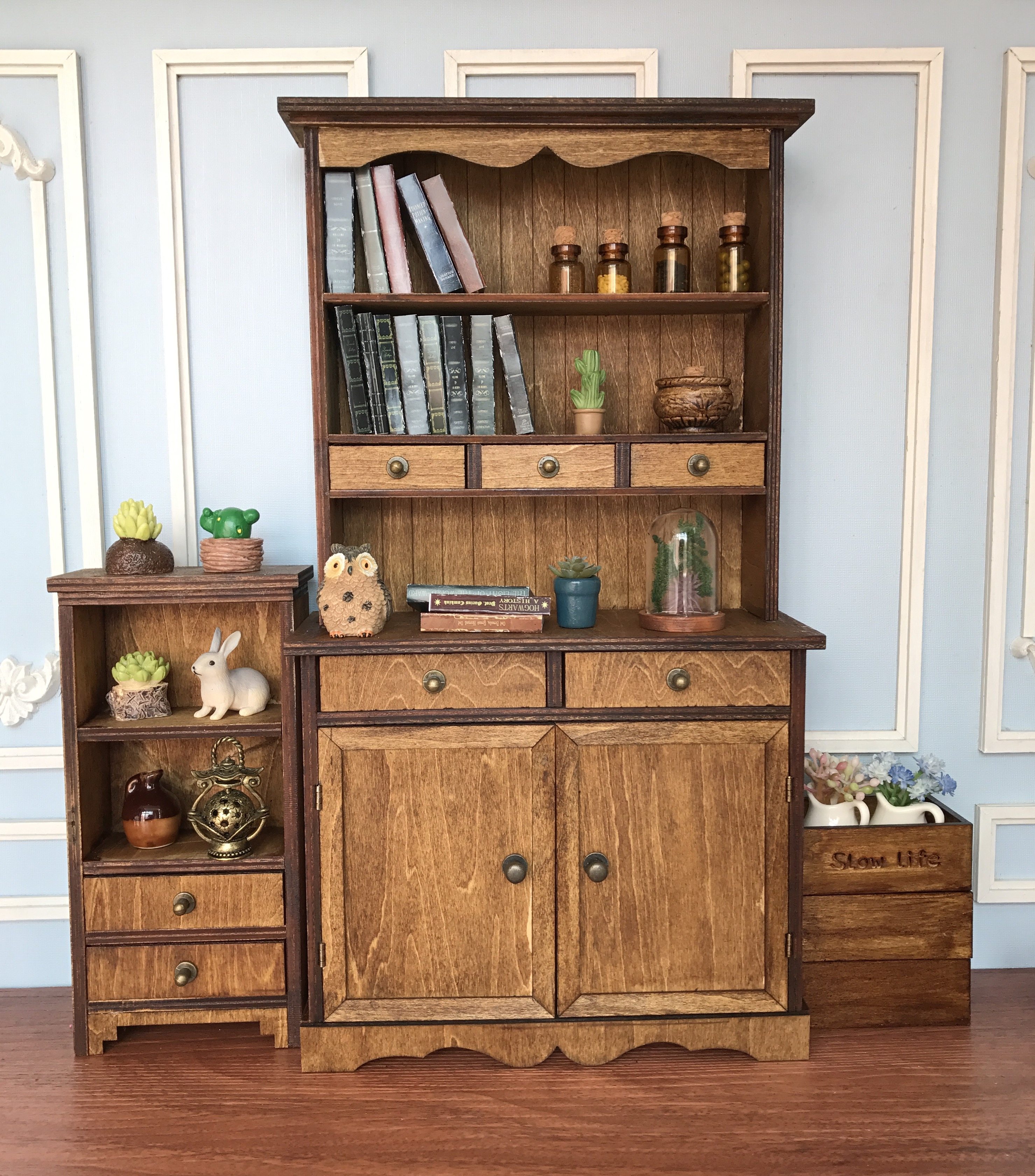 bjd抽屉书柜diy材料包六分家具1/6兵人娃屋潮玩fr小布娃娃场景ob