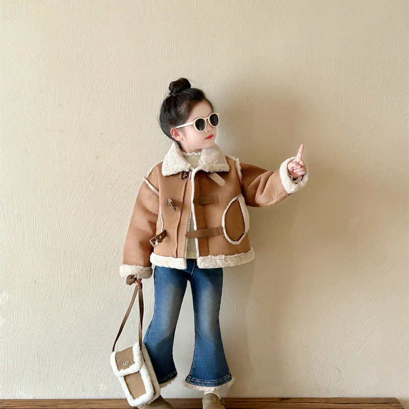 冬季新款女童洋气皮毛一体保暖外套加绒毛衣牛仔裤三件套,童装/婴儿装/亲子装,夹克/皮衣,淘宝优惠券,粉丝福利购,淘宝优惠卷