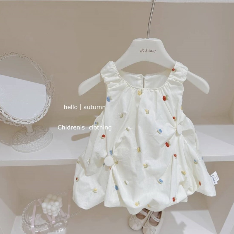 夏季新款连衣裙2025甜妹穿搭～女童刺绣花苞裙洋气女宝宝背心裙潮