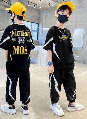 童装男童短袖长裤两件套夏季套装