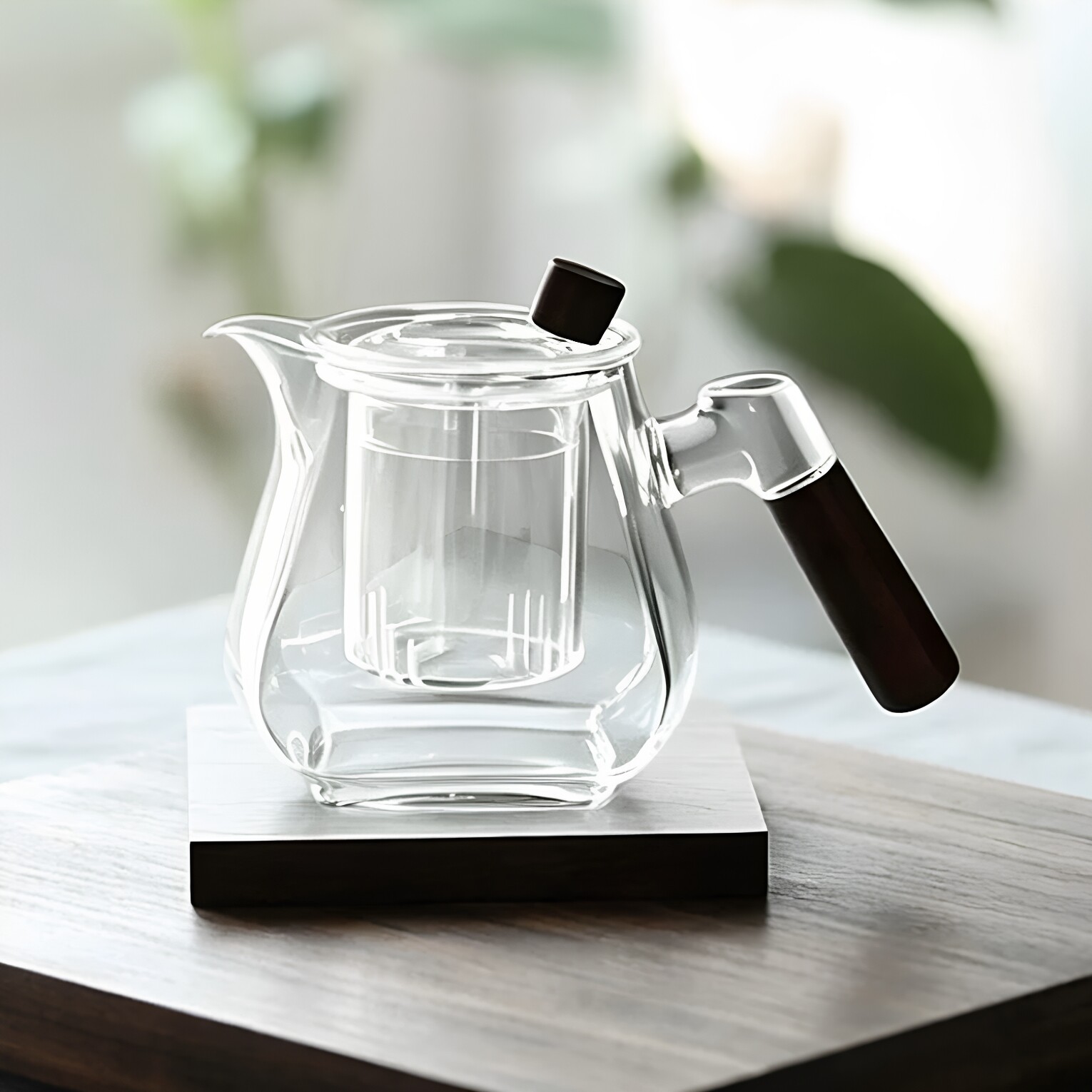木棠方腹两用器泡茶玻璃茶壶茶道透明茶具方形新品七字把手多用