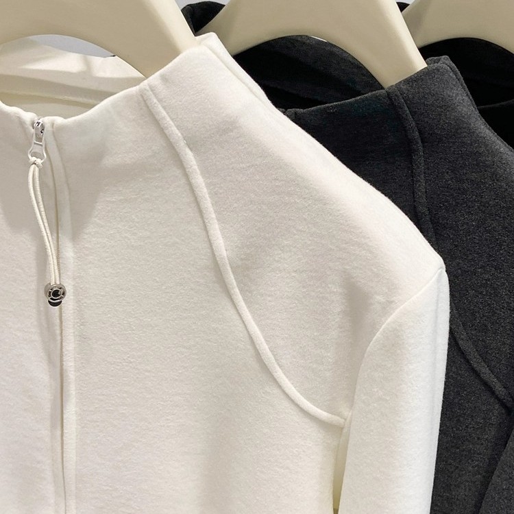 半高领德绒秋冬打底衫女2025新款秋季双拉链开衫外套修身卫衣内搭