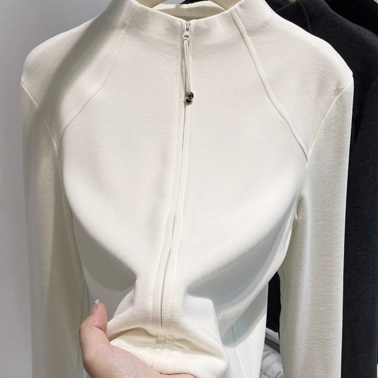 半高领德绒秋冬打底衫女2025新款秋季双拉链开衫外套修身卫衣内搭